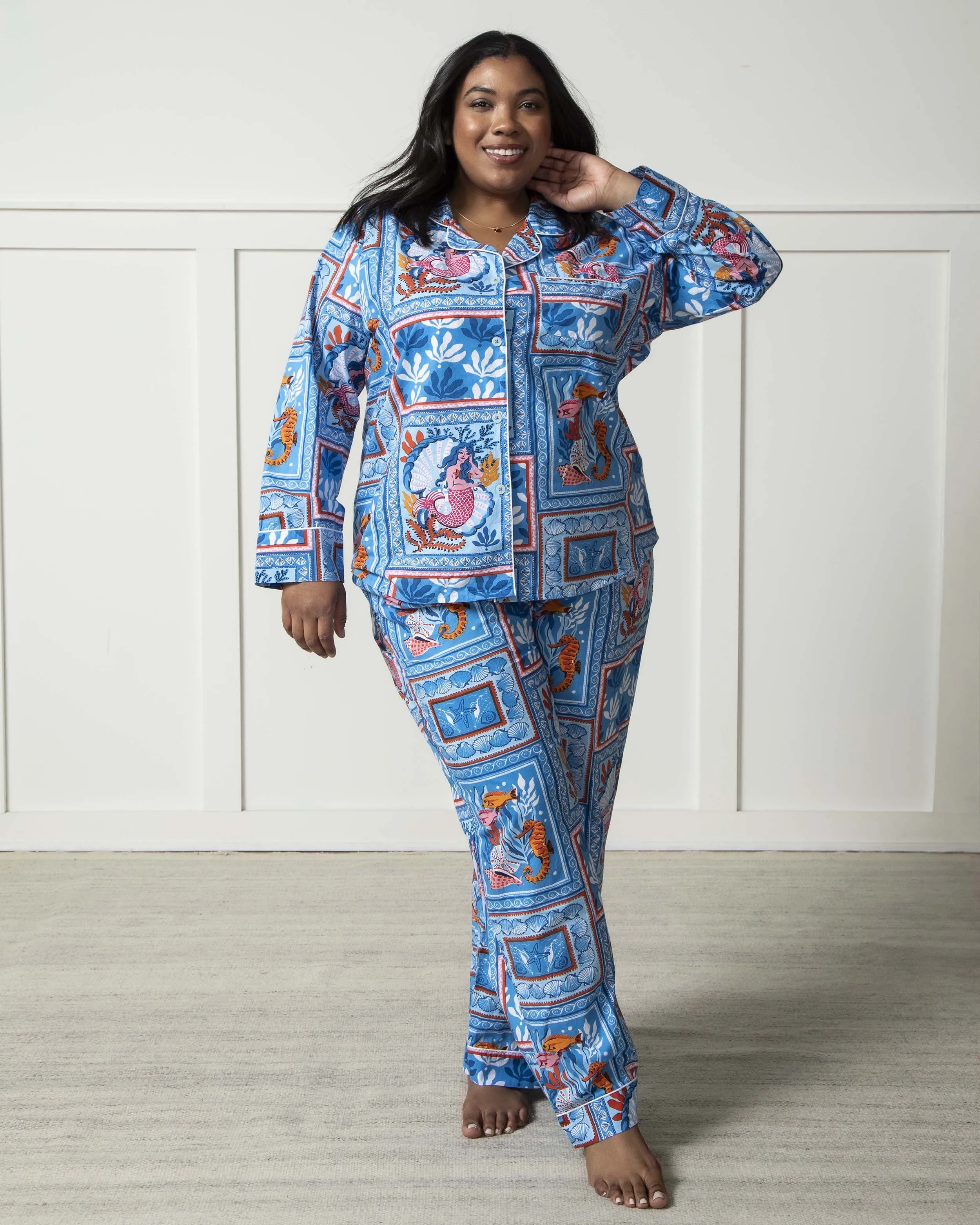Tidal Tapestry - Tall Long PJ Set - Saltwater Blue sold by Printfresh product image thumbnail 3