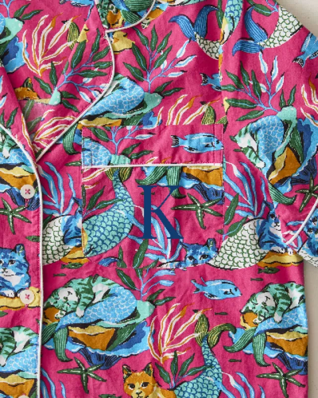 Meowing Mermaids - Short Sleeve Top & Cropped Pants Set - Hot Pink sold by Printfresh