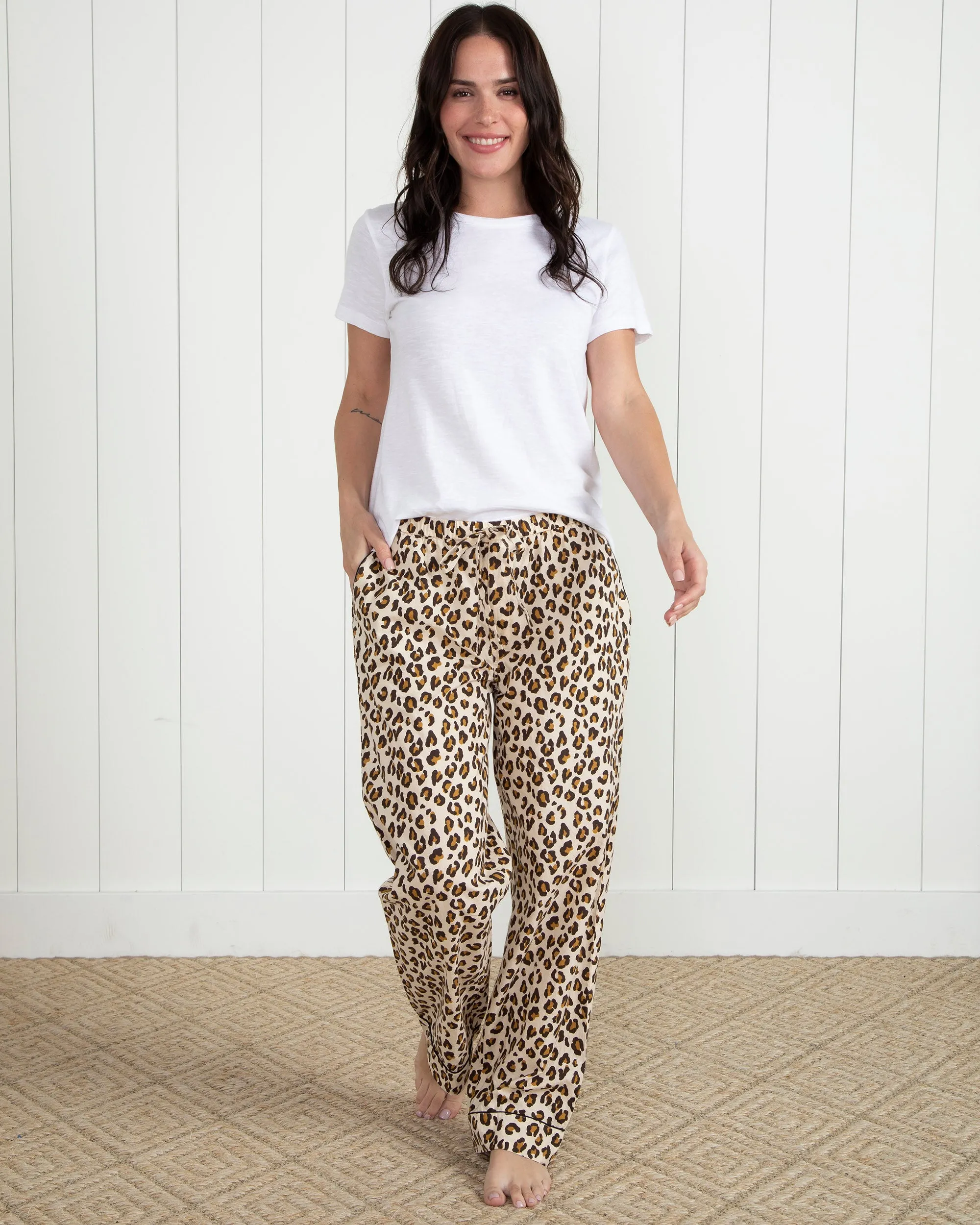 Lounging Leopard - Tall PJ Pants - Latte sold by Printfresh product image thumbnail 3