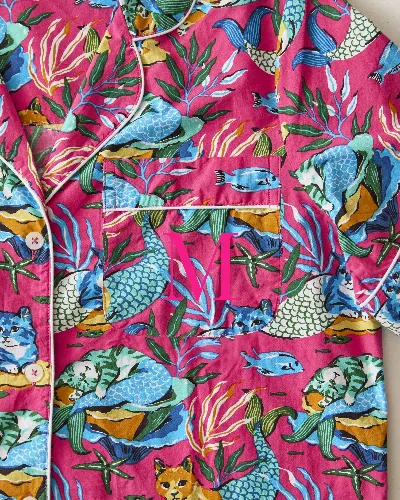 Meowing Mermaids - Short Sleeve Top & Cropped Pants Set - Hot Pink sold by Printfresh