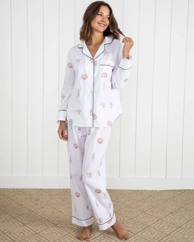 Embroidered Shells - Tall Long Sleep Set - Sand sold by Printfresh