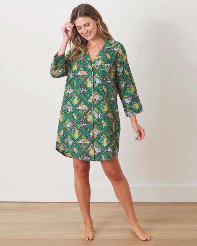 Woodland Critters - Lightweight Flannel Sleep Shirt - Fern sold by Printfresh