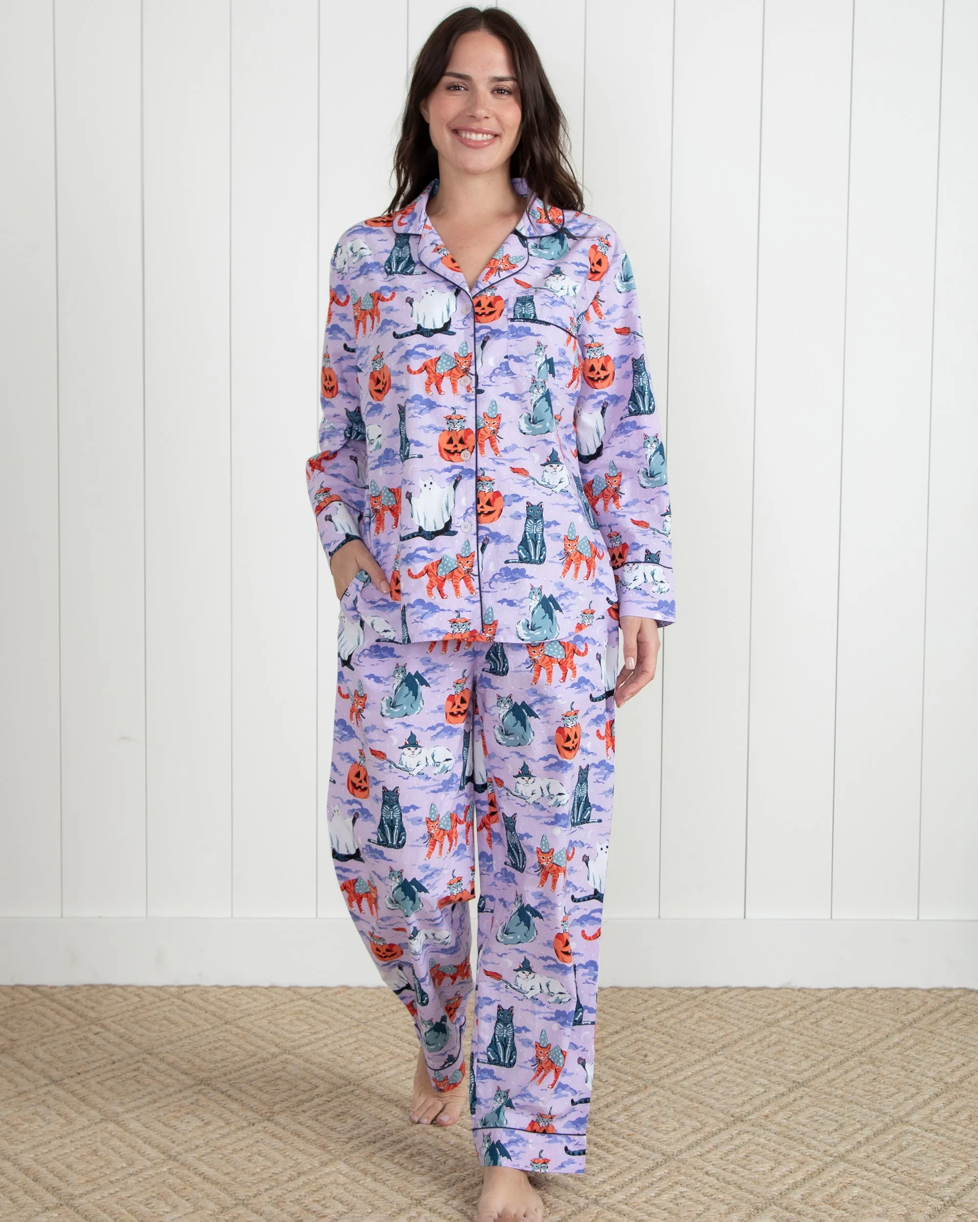 Halloween House Cats - Petite Long PJ Set - Lavender sold by Printfresh product image thumbnail 5