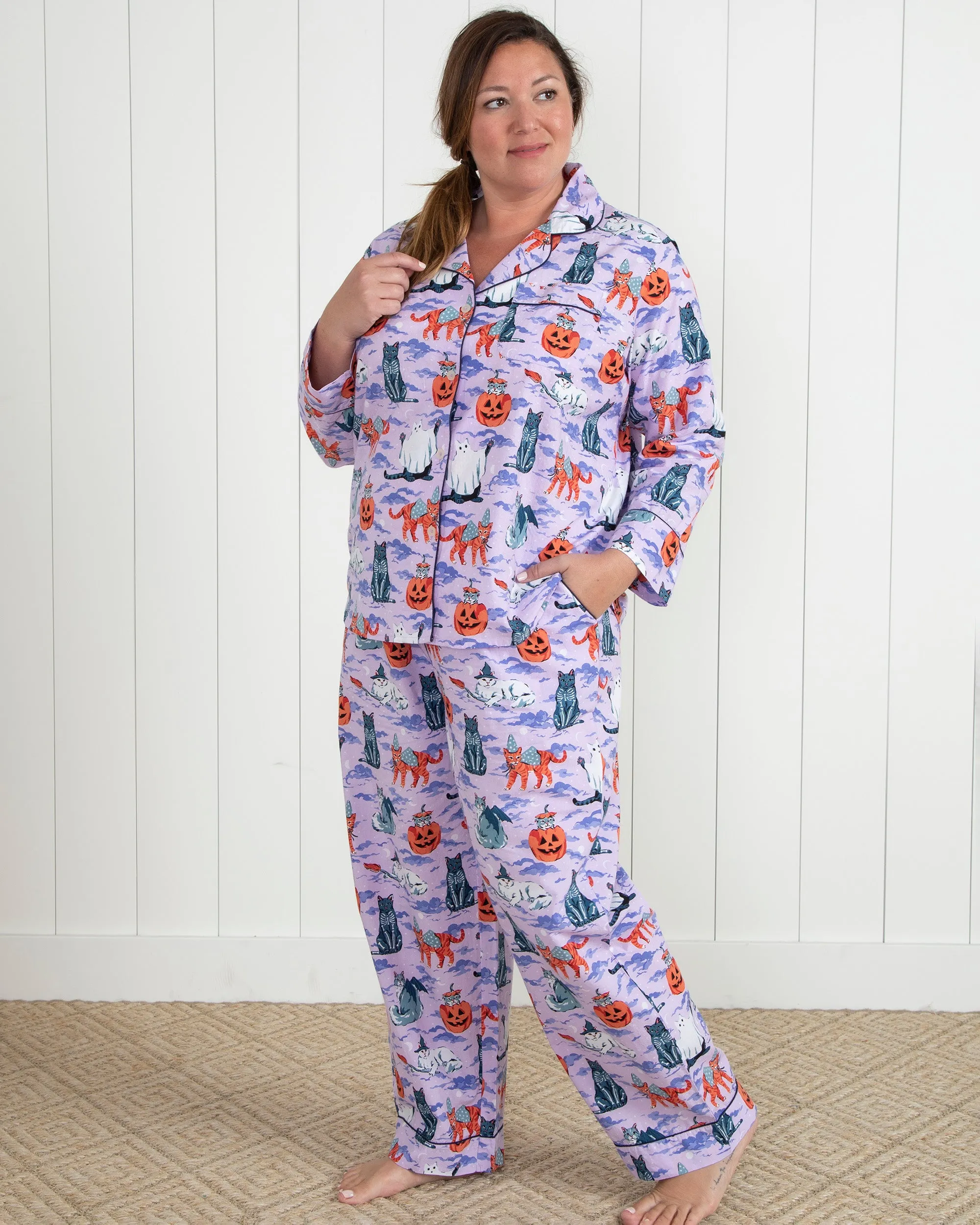 Halloween House Cats - Petite Long PJ Set - Lavender sold by Printfresh product image thumbnail 4