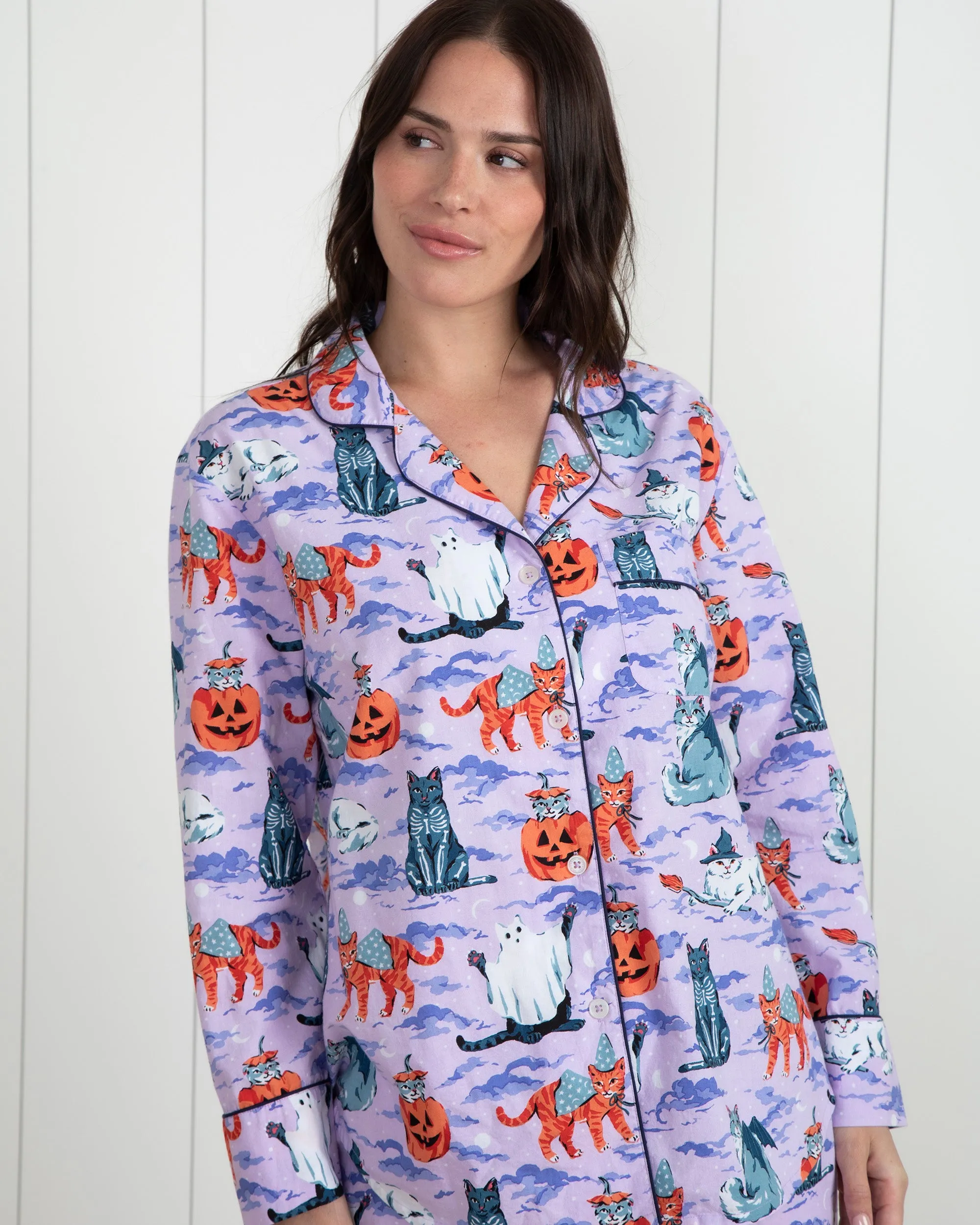 Halloween House Cats - Petite Long PJ Set - Lavender sold by Printfresh