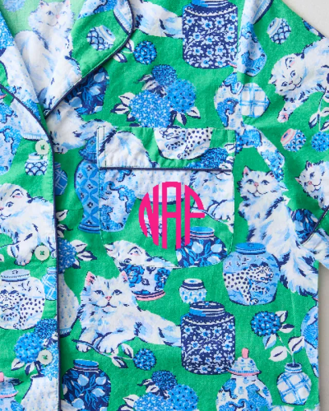 Fancy Cat - Short Sleeve Top & Cropped Pants Set - Green Juice sold by Printfresh