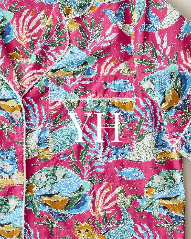 Meowing Mermaids - Short Sleeve Top & Cropped Pants Set - Hot Pink sold by Printfresh