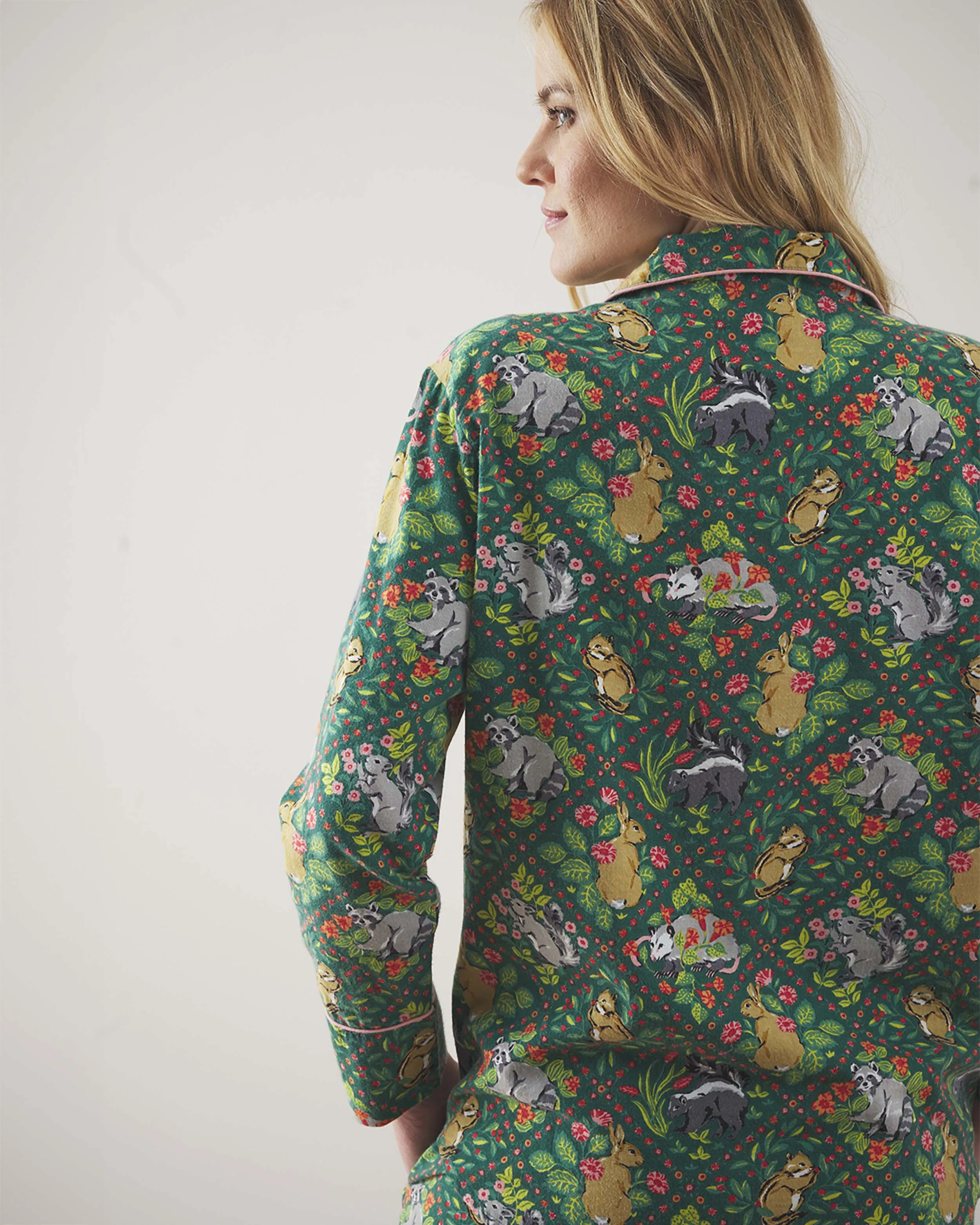 Woodland Critters - Tall Lightweight Flannel Long PJ Set - Fern sold by Printfresh product image thumbnail 5