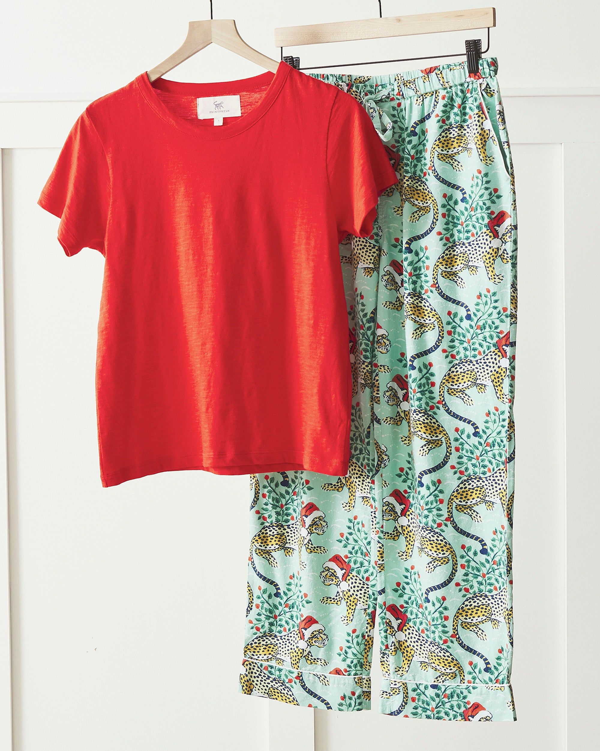 Holly Jolly Bagheera - T-Shirt & Pajama Pant Set - Frosted Mint sold by Printfresh product image thumbnail 2