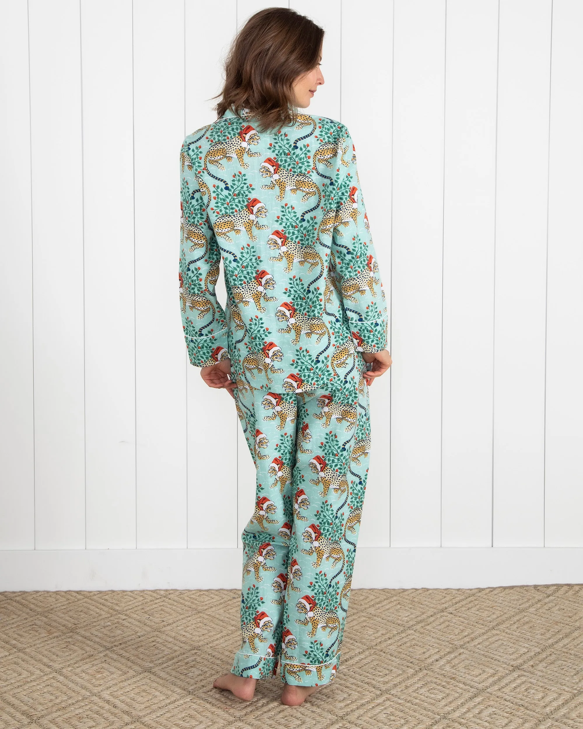 Holly Jolly Bagheera - Lightweight Flannel Long PJ Set - Frosted Mint sold by Printfresh product image thumbnail 5