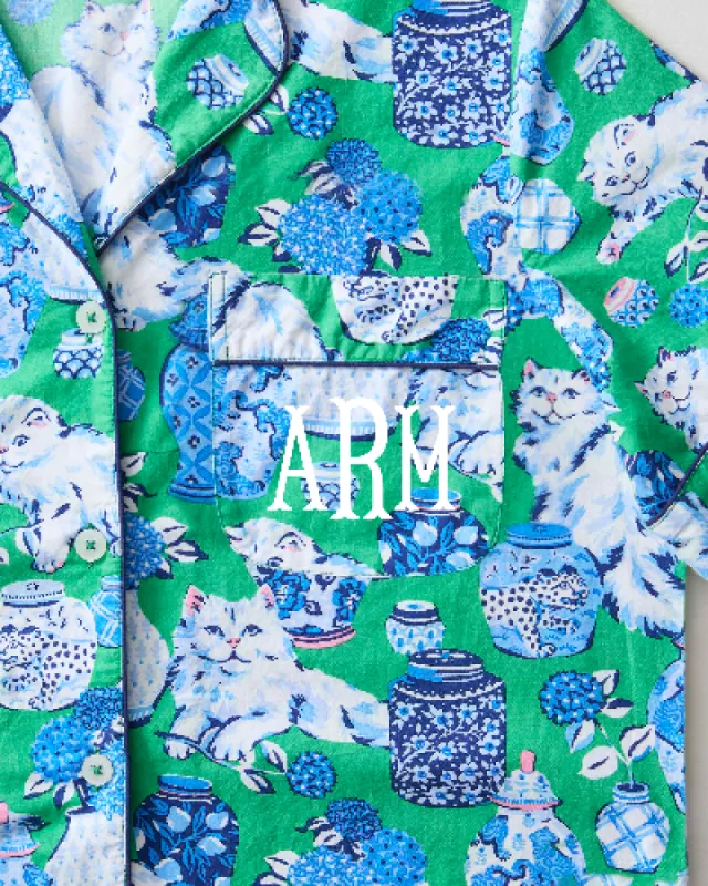 Fancy Cat - Short Sleeve Top & Cropped Pants Set - Green Juice sold by Printfresh