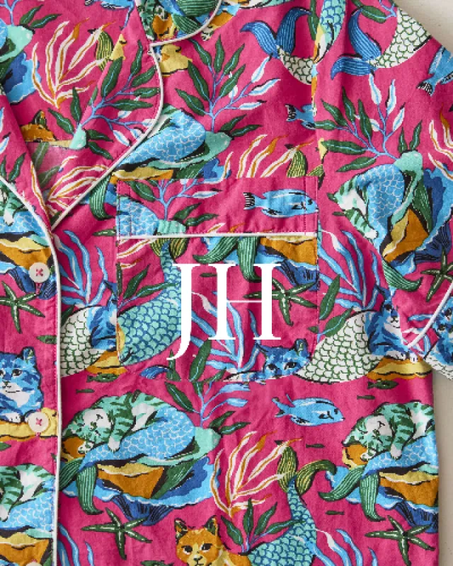 Meowing Mermaids - Short Sleeve Top & Cropped Pants Set - Hot Pink sold by Printfresh