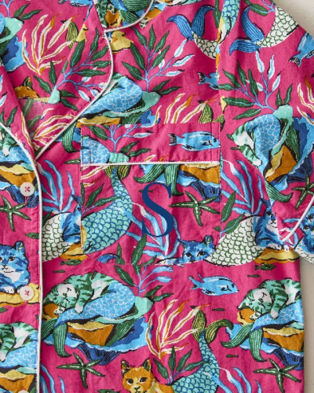 Meowing Mermaids - Short Sleeve Top & Cropped Pants Set - Hot Pink sold by Printfresh