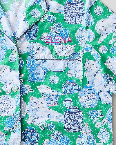 Fancy Cat - Short Sleeve Top & Cropped Pajama Pants Set - Green Juice sold by Printfresh