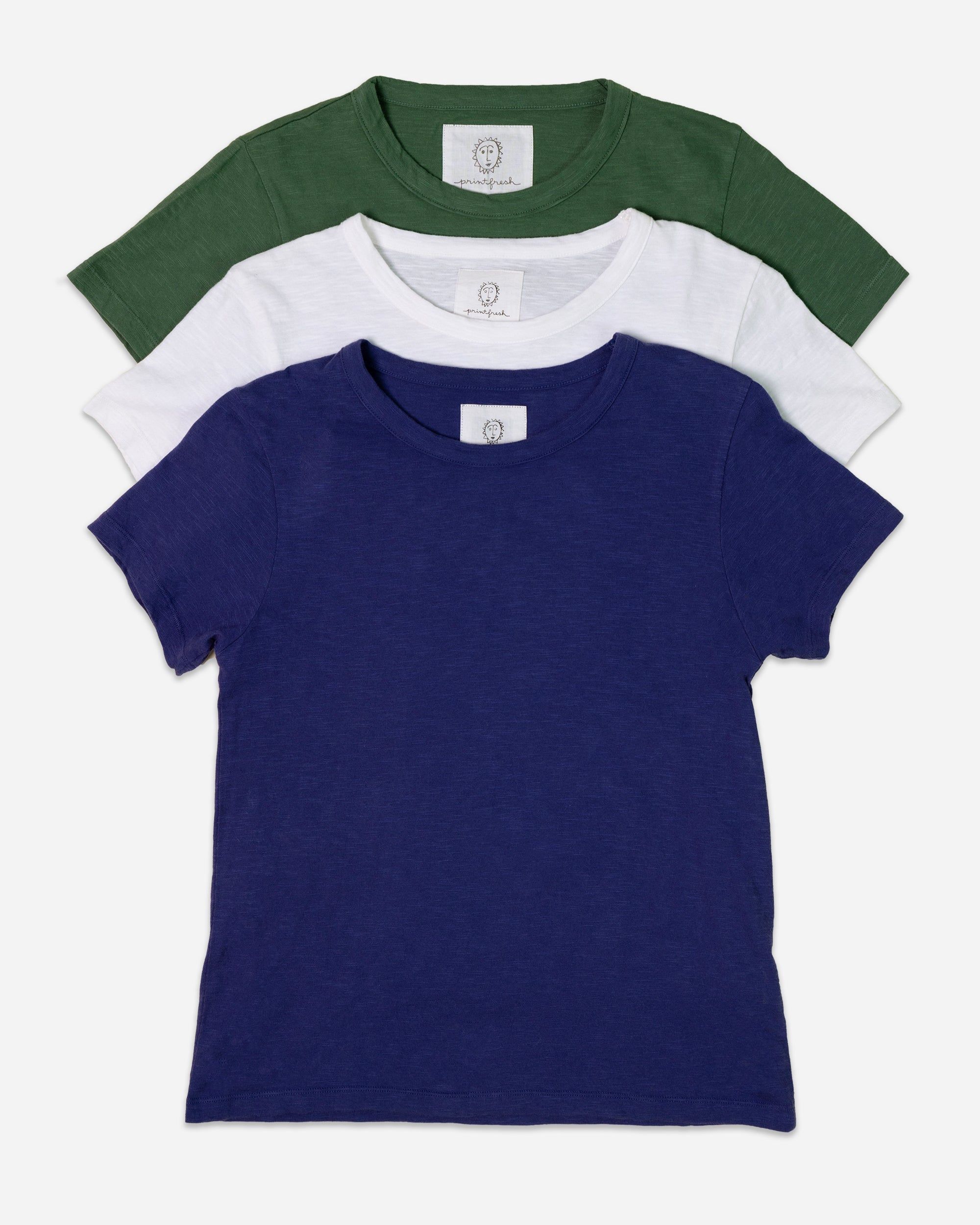 Saturday Tee - Knit T-Shirt 3-Pack - Cloud/Basil/Indigo sold by Printfresh