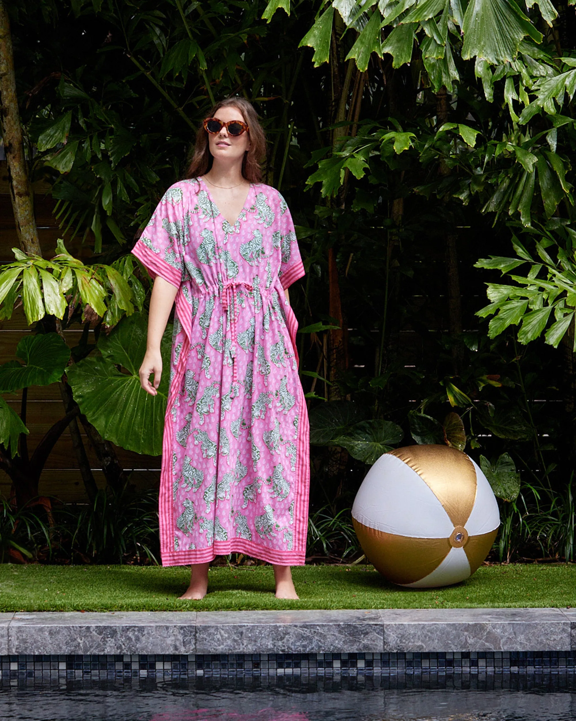 Tiger Queen - Let's Cruise Caftan - Pink Limo sold by Printfresh product image thumbnail 3