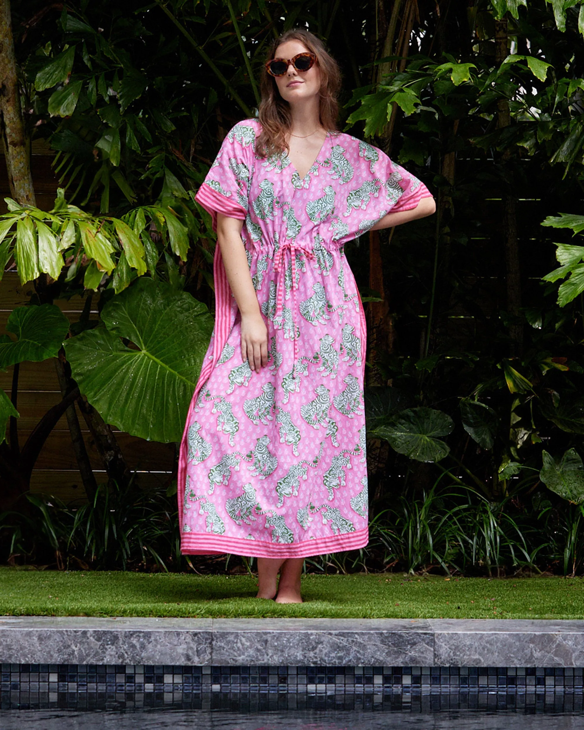 Tiger Queen - Let's Cruise Caftan - Pink Limo sold by Printfresh product image thumbnail 2
