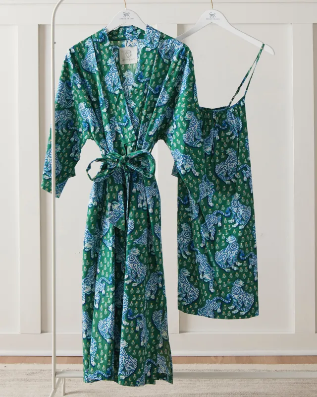 Tiger Queen - Robe & Cami Nightgown Set - Jade sold by Printfresh
