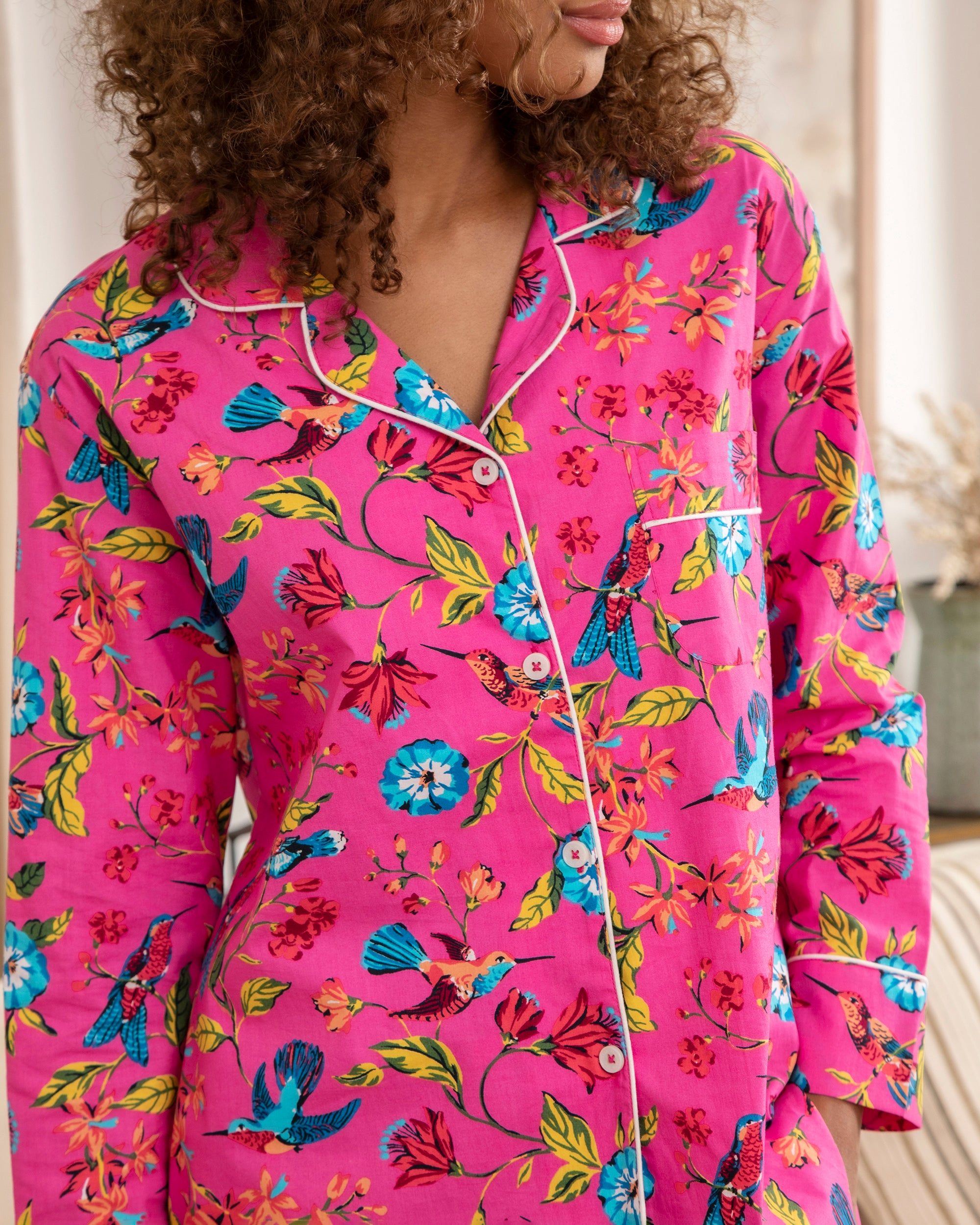 Hummingbird Haven - Petite Long Sleep Set - Fresh Raspberry sold by Printfresh product image thumbnail 3