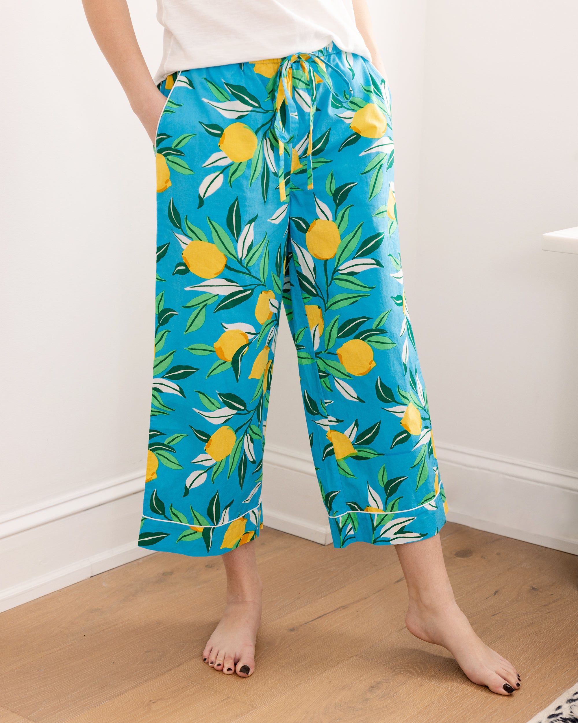 Lemon Zest - Cropped Pajama Pants - Turquoise sold by Printfresh