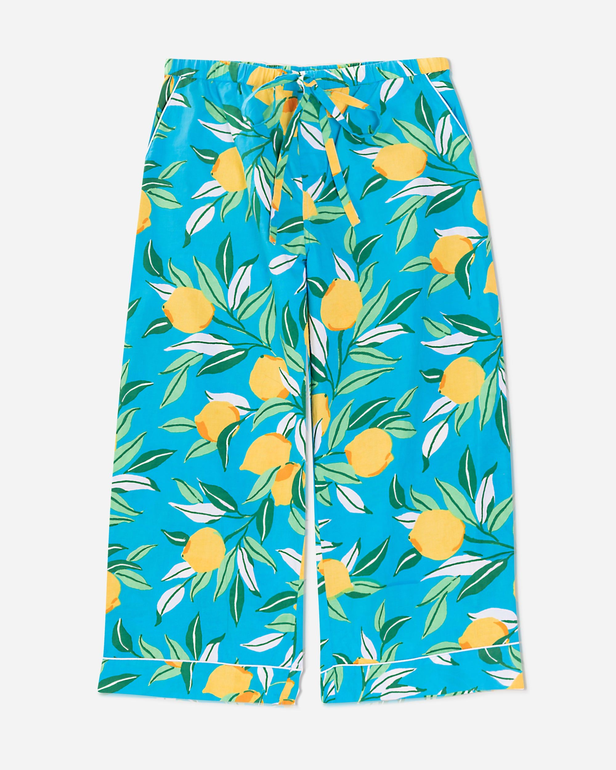 Lemon Zest - Cropped Pajama Pants - Turquoise sold by Printfresh product image thumbnail 3