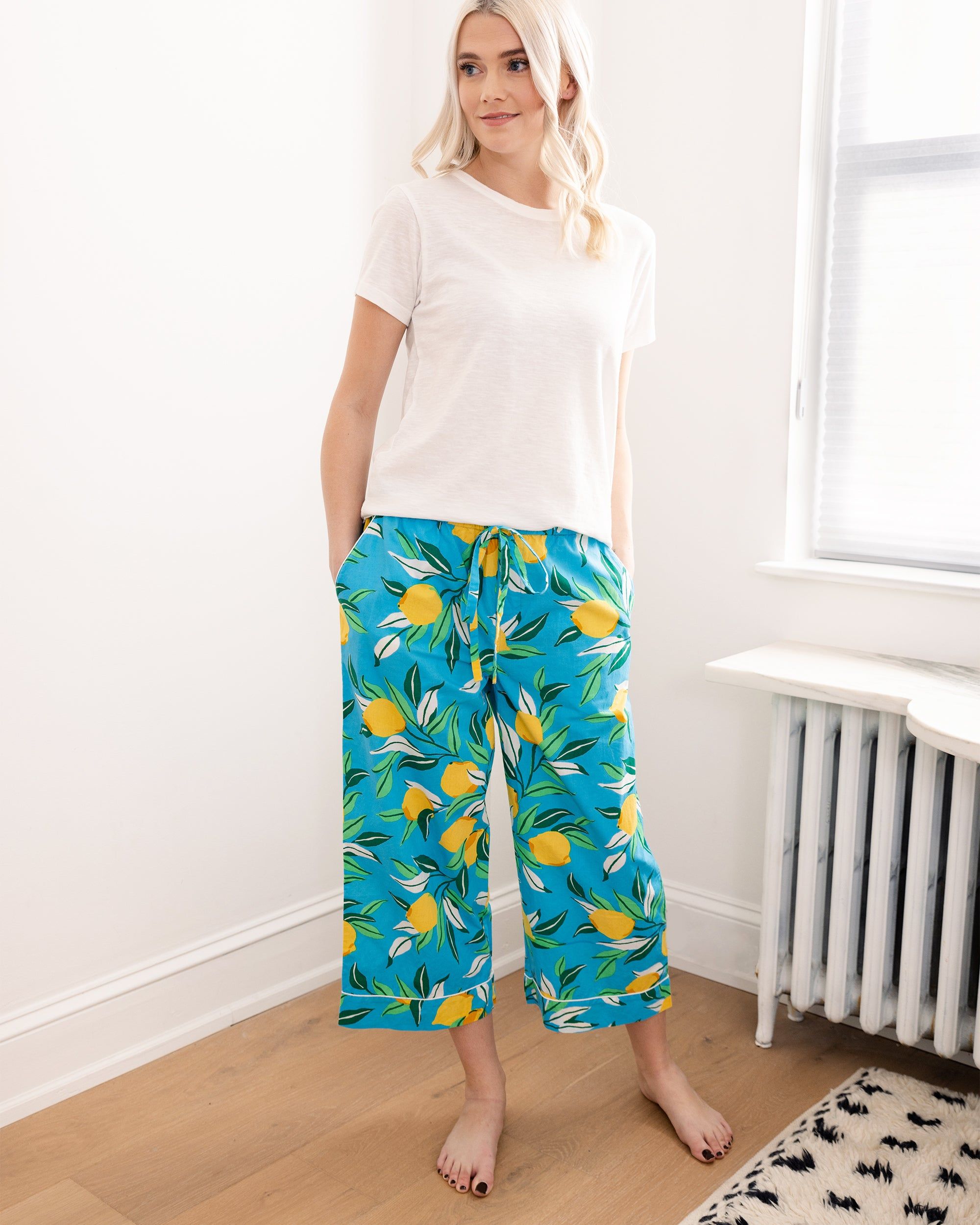 Lemon Zest - Cropped Pajama Pants - Turquoise sold by Printfresh product image thumbnail 2