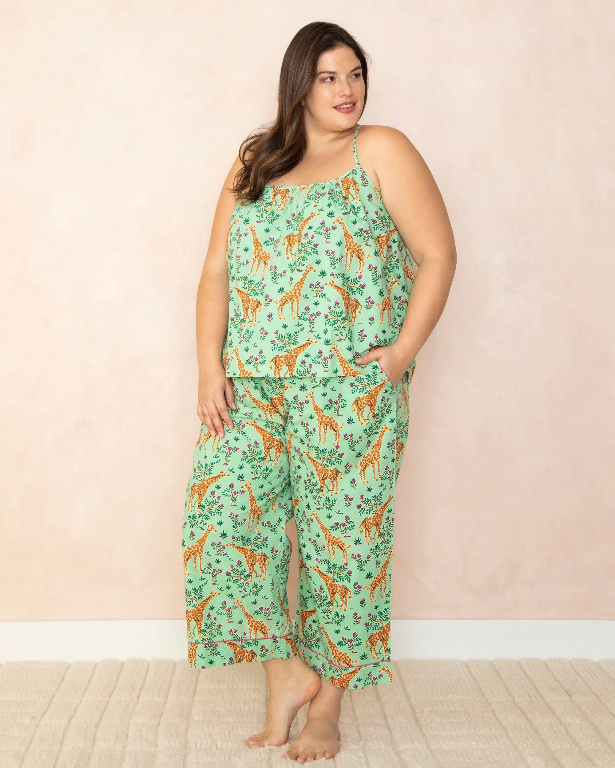 Grazing Giraffes - Cami Cropped Pants Set - Sage sold by Printfresh product image thumbnail 4