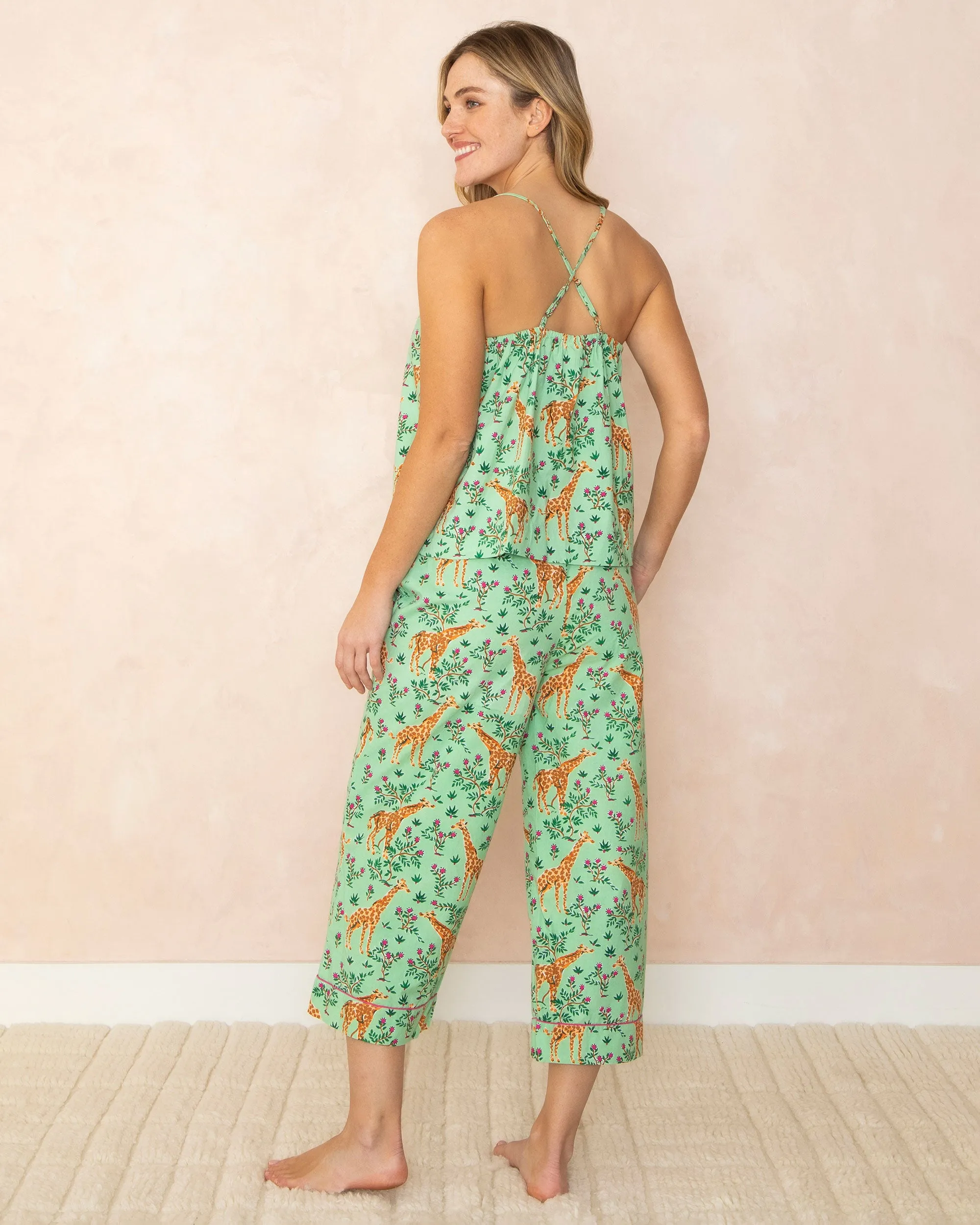 Grazing Giraffes - Cami Cropped Pants Set - Sage sold by Printfresh product image thumbnail 3