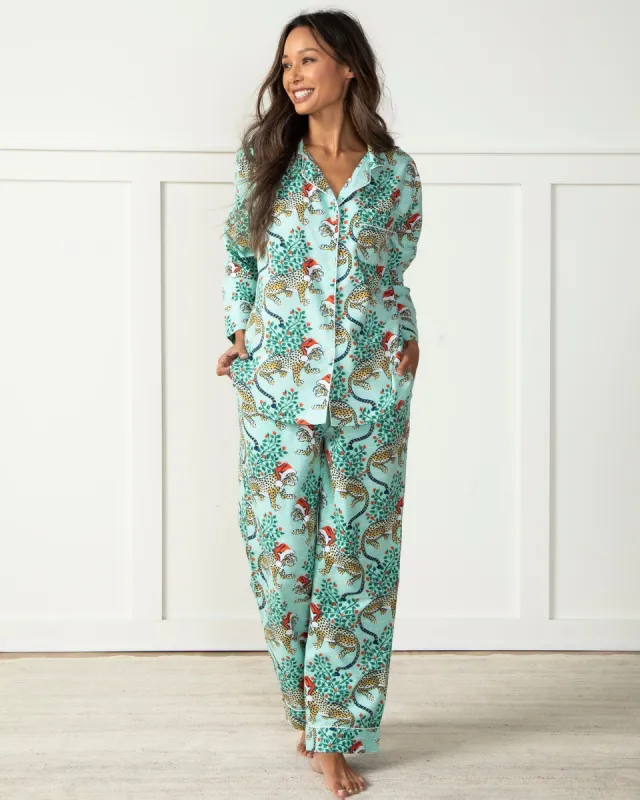 Holly Jolly Bagheera - Petite Flannel Long Sleep Set - Frosted Mint sold by Printfresh
