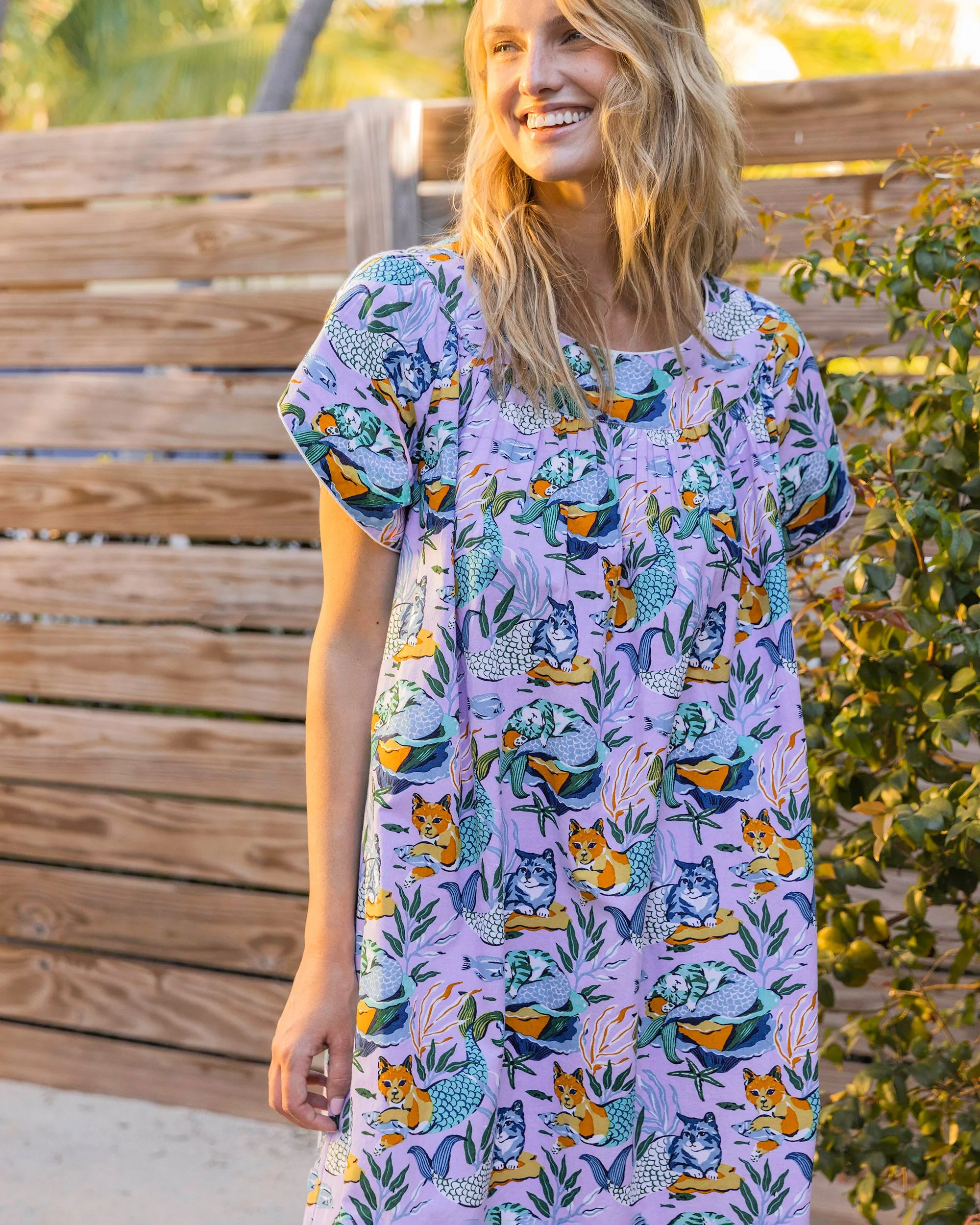 Meowing Mermaids - Retro Dreams Nightgown - Lavender sold by Printfresh