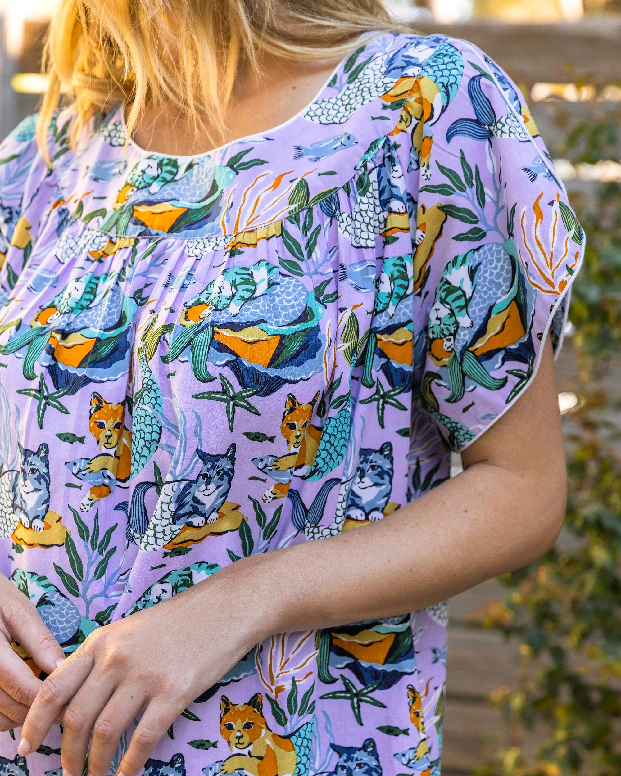 Meowing Mermaids - Retro Dreams Nightgown - Lavender sold by Printfresh product image thumbnail 5