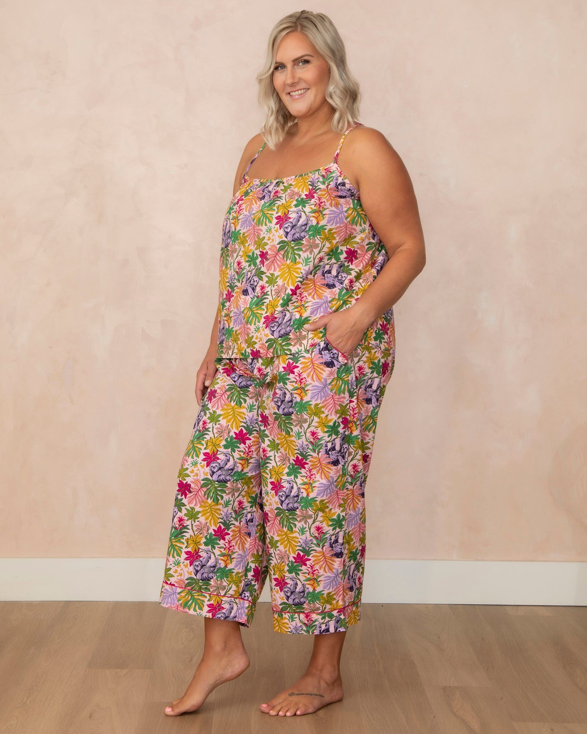 Snoozing Sloths - Cami Cropped Pants Set - Rose sold by Printfresh product image thumbnail 5