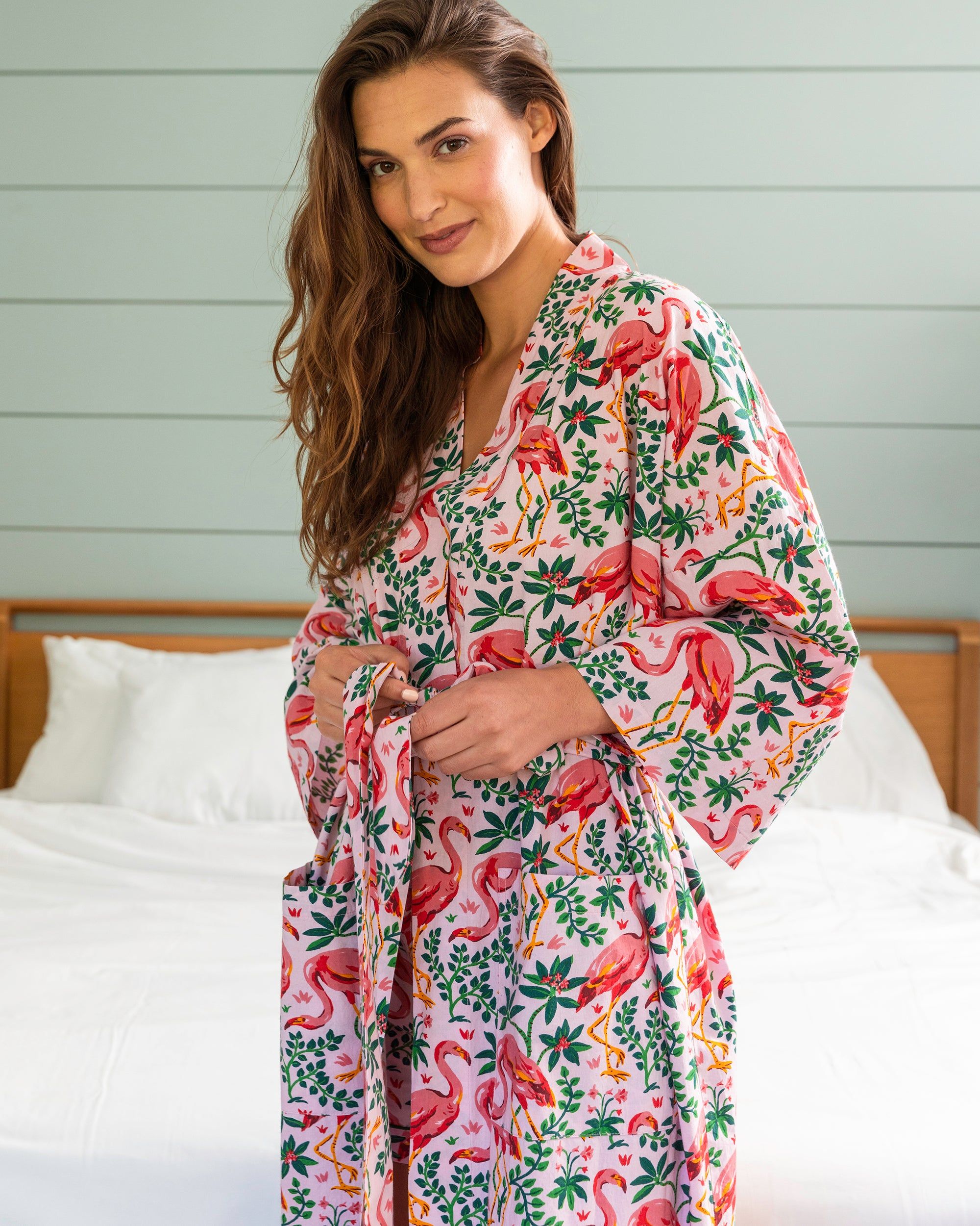 Flock of Flamingos - Robe - Rose sold by Printfresh