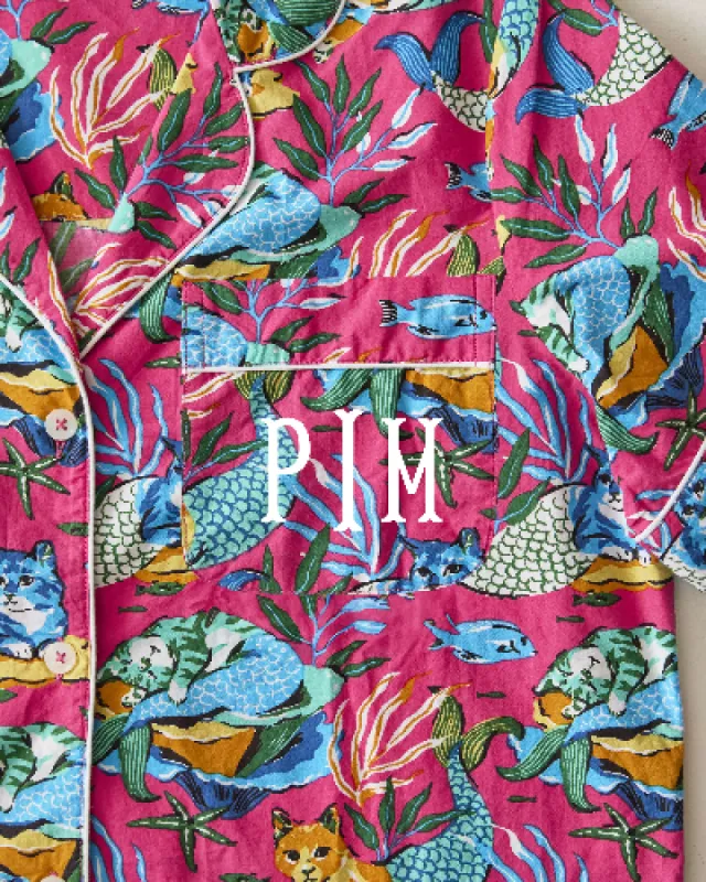 Meowing Mermaids - Short Sleeve Top & Cropped Pants Set - Hot Pink sold by Printfresh