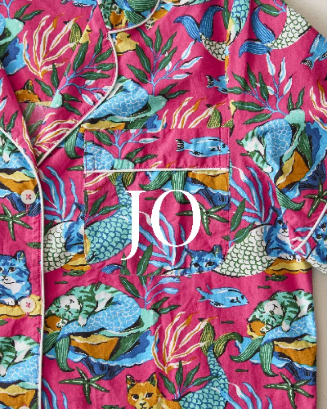 Meowing Mermaids - Short Sleeve Top & Cropped Pants Set - Hot Pink sold by Printfresh