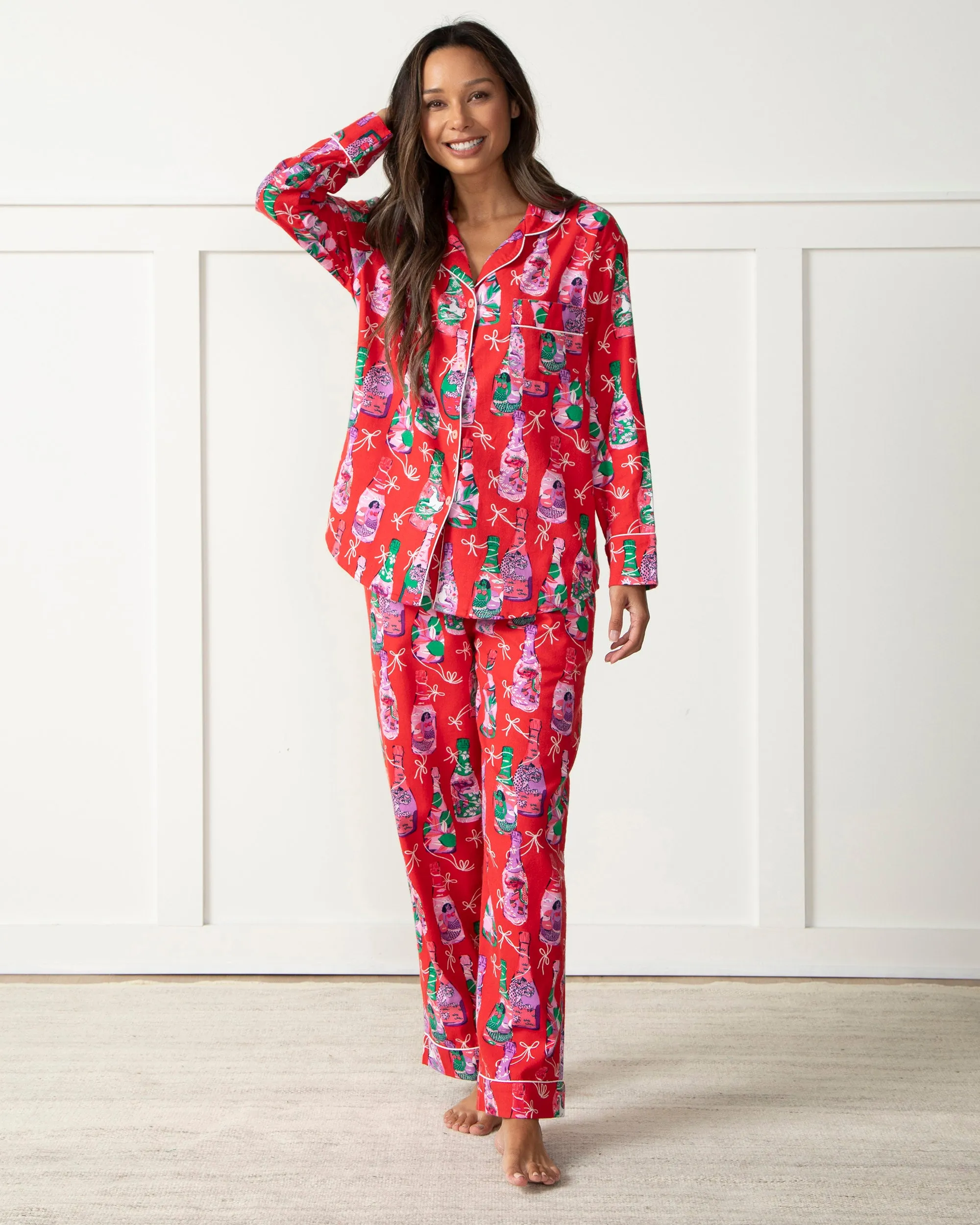 Pop the Bubbly - Brushed Twill Long PJ Set - Red Stocking sold by Printfresh product image thumbnail 2