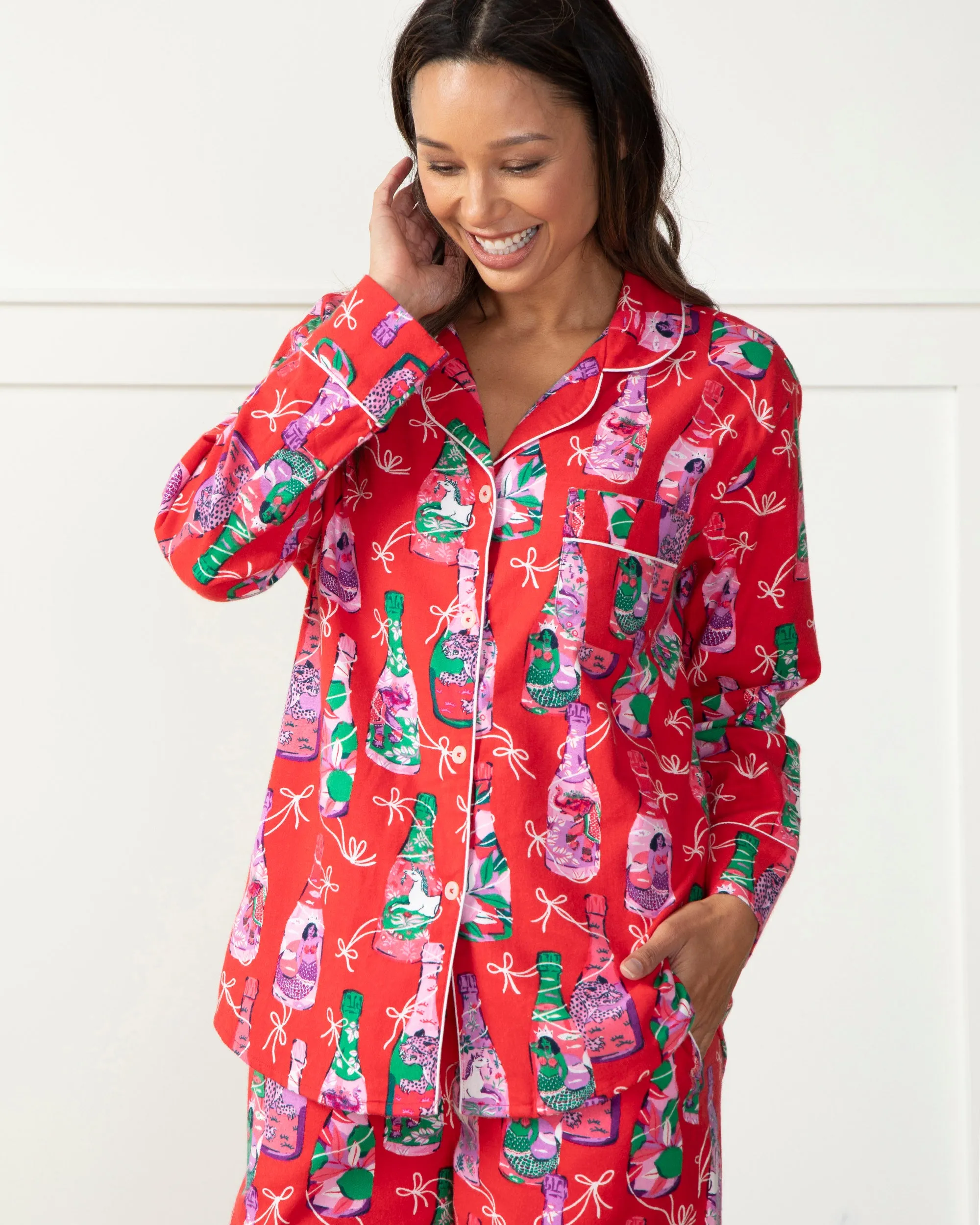Pop the Bubbly - Brushed Twill Long PJ Set - Red Stocking sold by Printfresh product image thumbnail 4