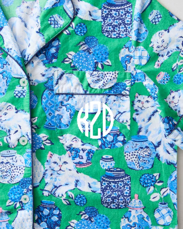 Fancy Cat - Short Sleeve Top & Cropped Pants Set - Green Juice sold by Printfresh