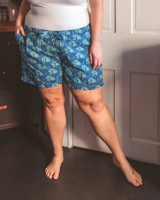 Stamped Leopard - Pajama Shorts - Blue Waterfall sold by Printfresh
