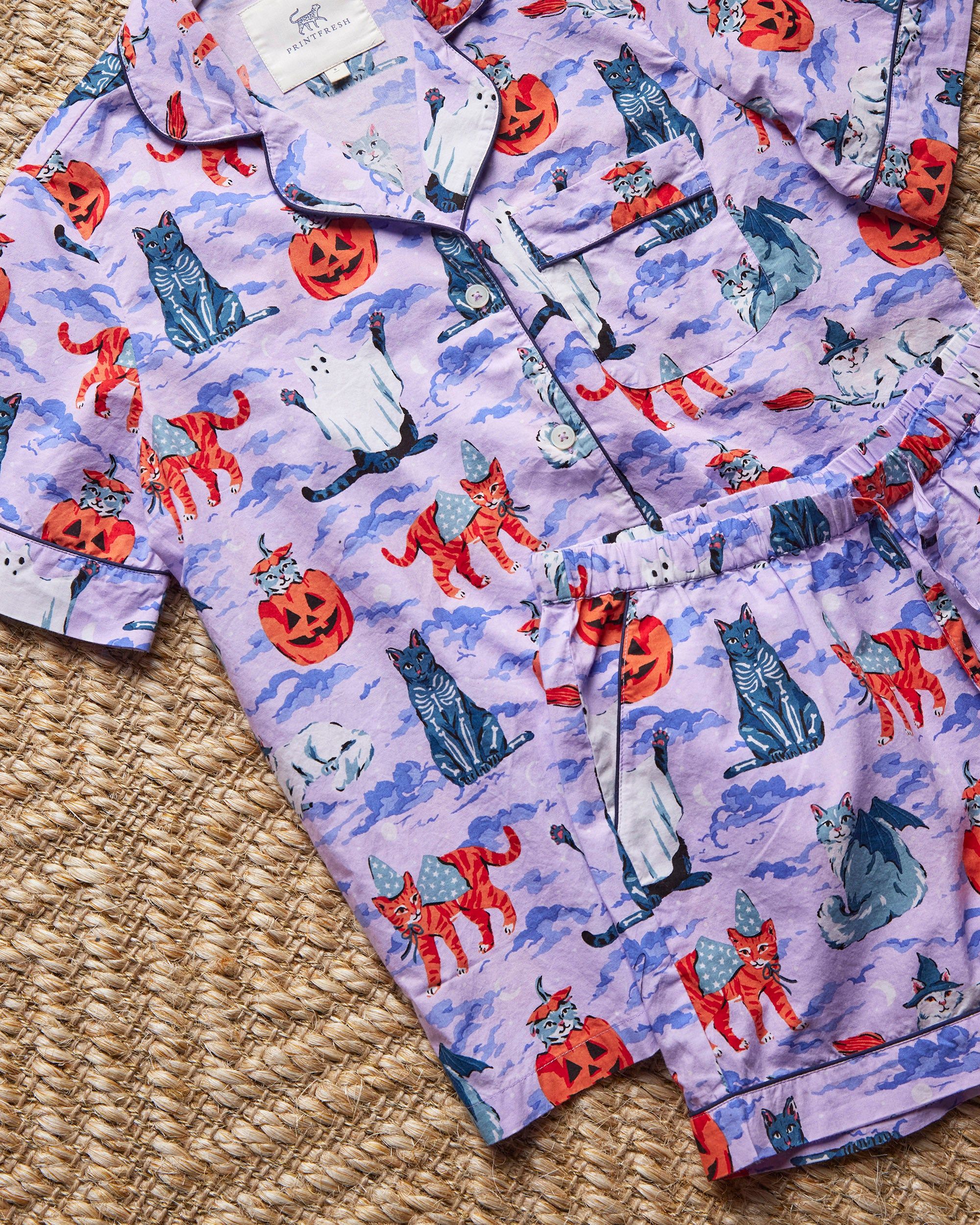 Halloween House Cats - Short PJ Set - Lavender sold by Printfresh product image thumbnail 2