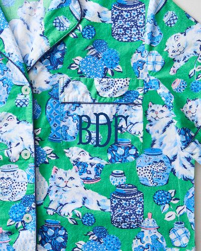 Fancy Cat - Short Sleeve Top & Cropped Pajama Pants Set - Green Juice sold by Printfresh