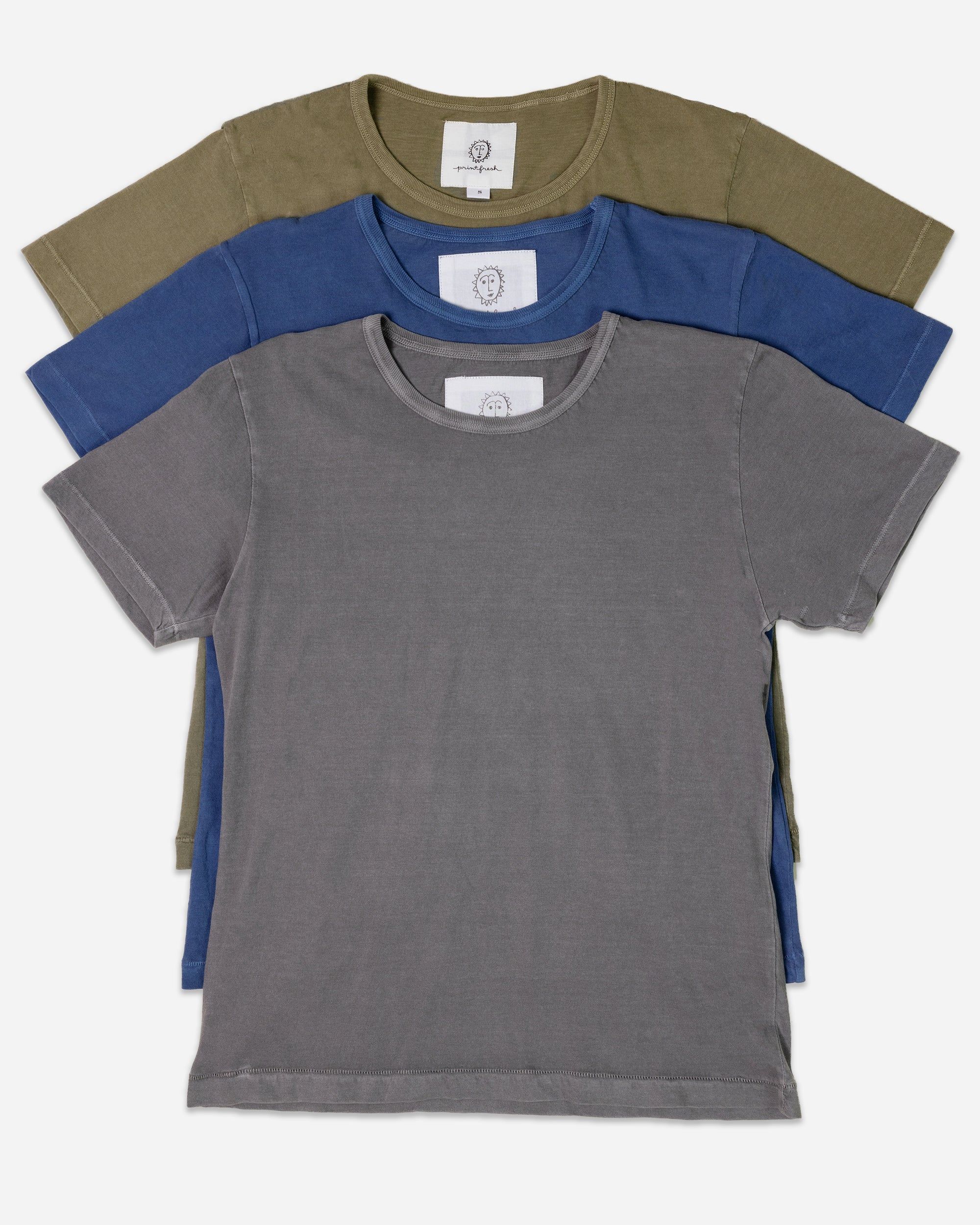 Sunday Tee - Organic Knit T-Shirt 3-Pack - Olive/Stone/Indigo sold by Printfresh