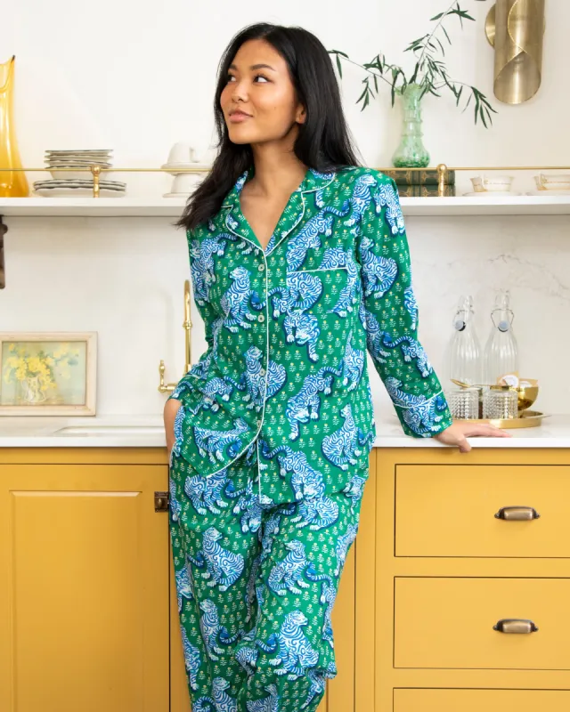 Tiger Queen - Petite Long PJ Set - Jade sold by Printfresh