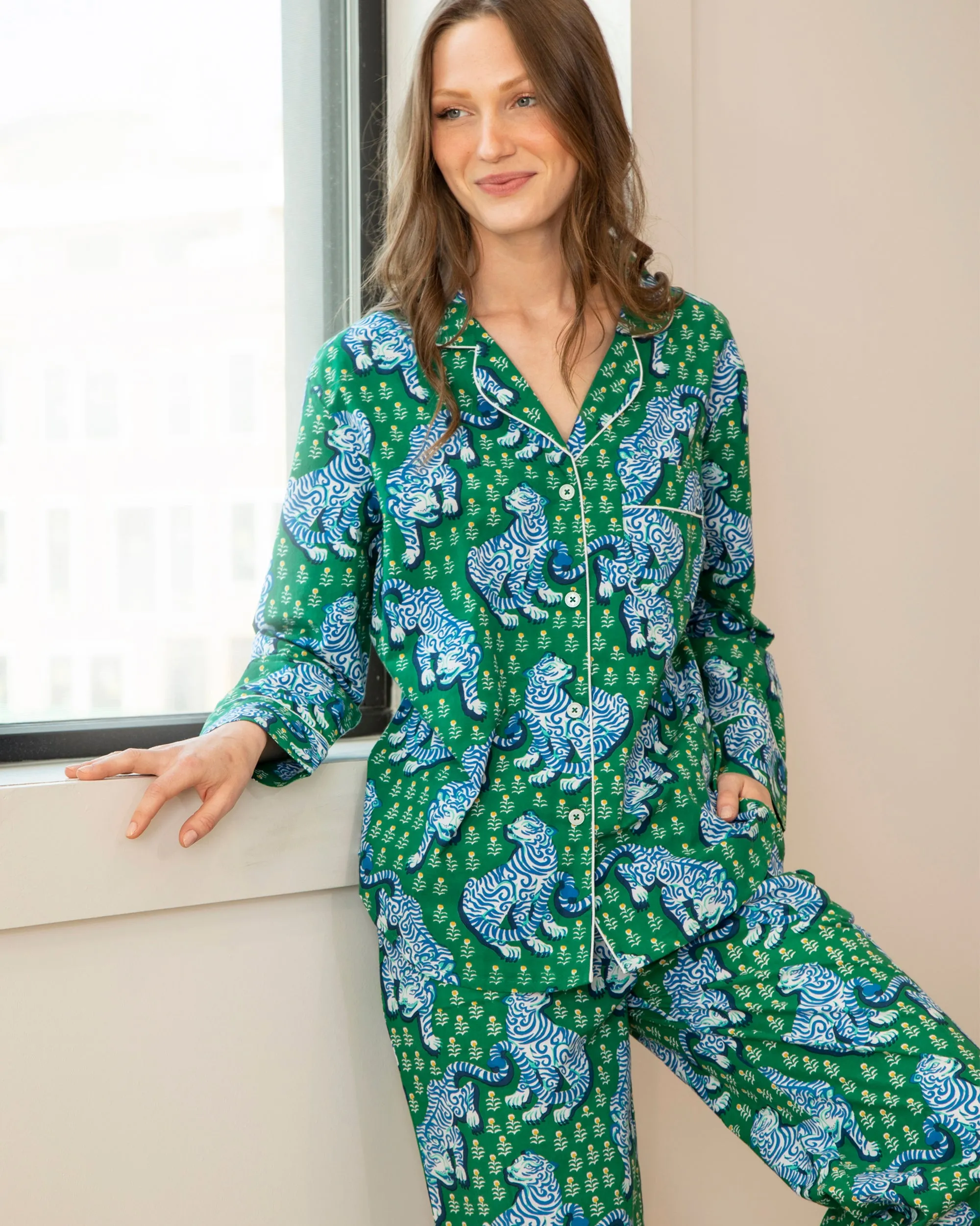 Tiger Queen - Petite Long PJ Set - Jade sold by Printfresh product image thumbnail 3