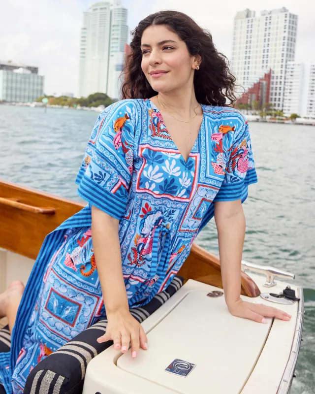 Tidal Tapestry - Let's  Cruise Caftan - Saltwater Blue sold by Printfresh