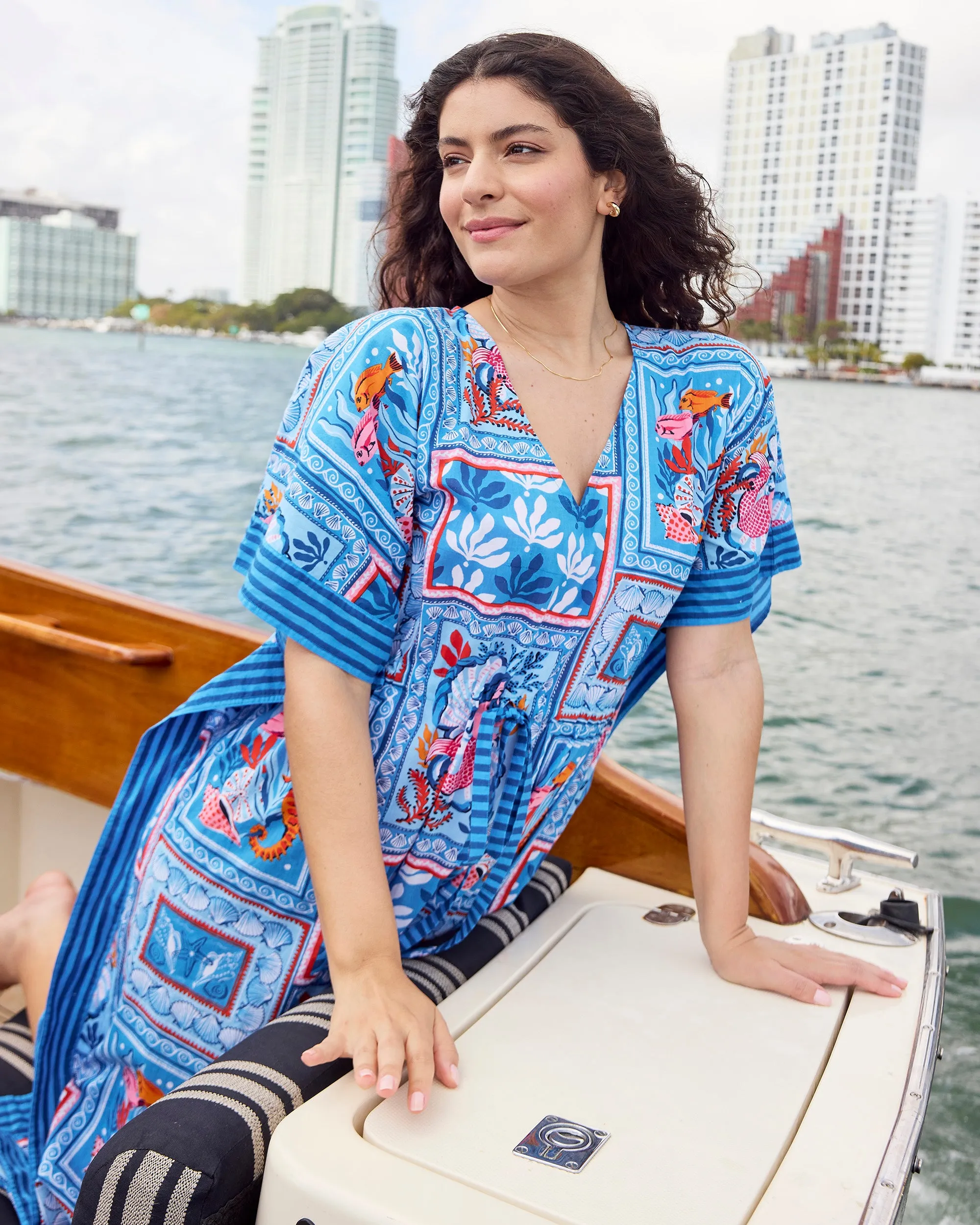 Tidal Tapestry - Let's Cruise Caftan - Saltwater Blue sold by Printfresh