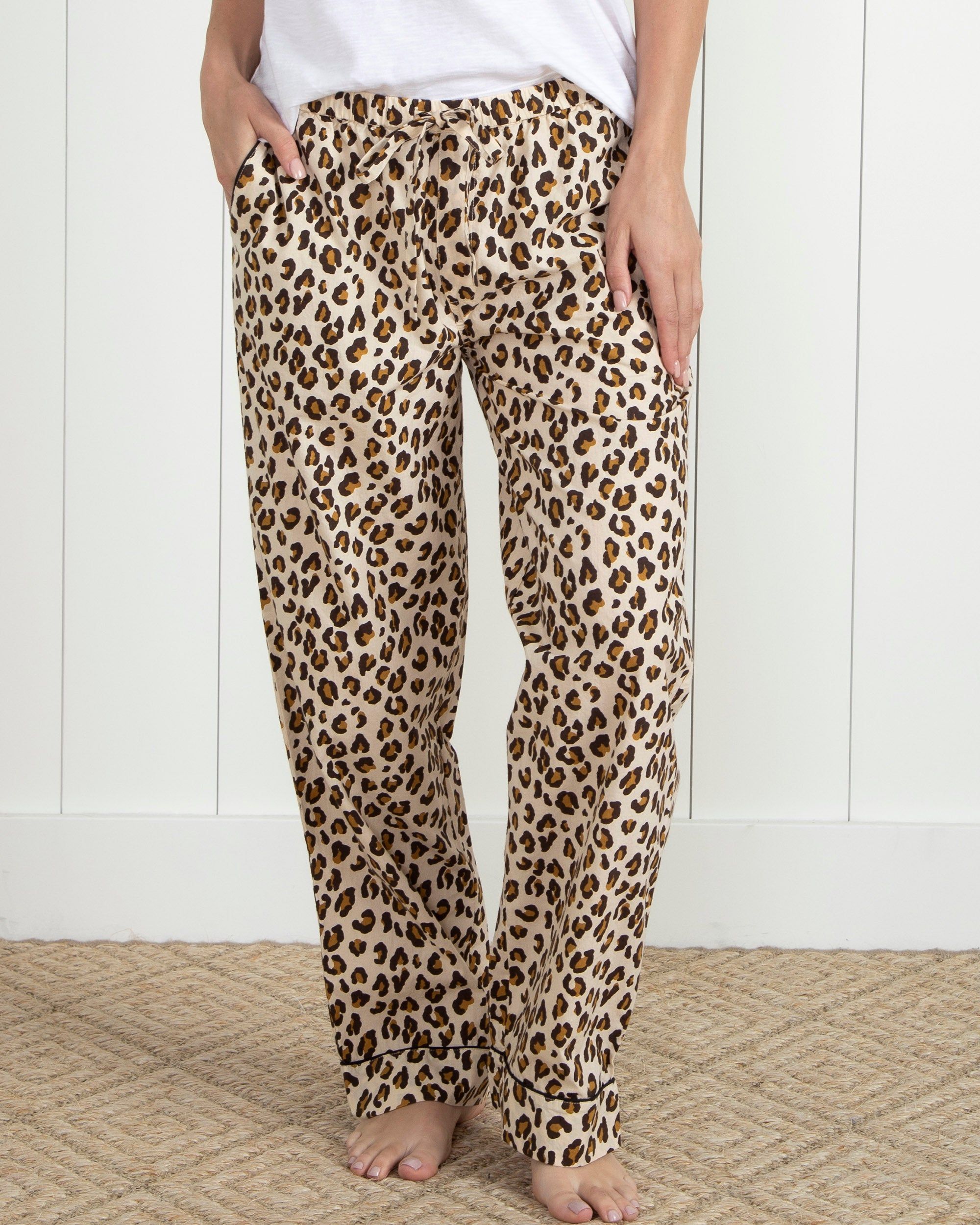 Lounging Leopard - Petite Pajama Pants - Latte sold by Printfresh product image thumbnail 3