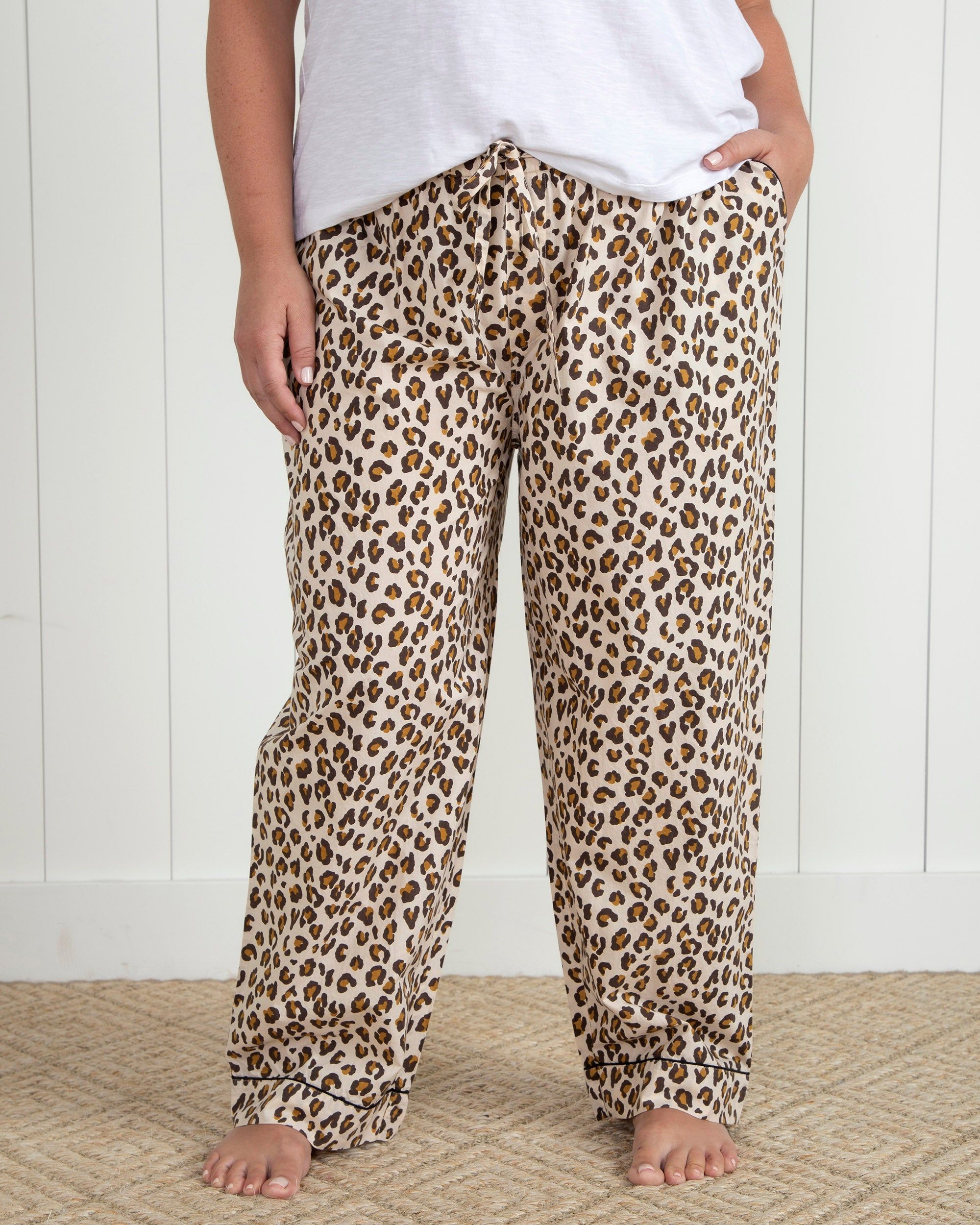 Lounging Leopard - Petite Pajama Pants - Latte sold by Printfresh product image thumbnail 2