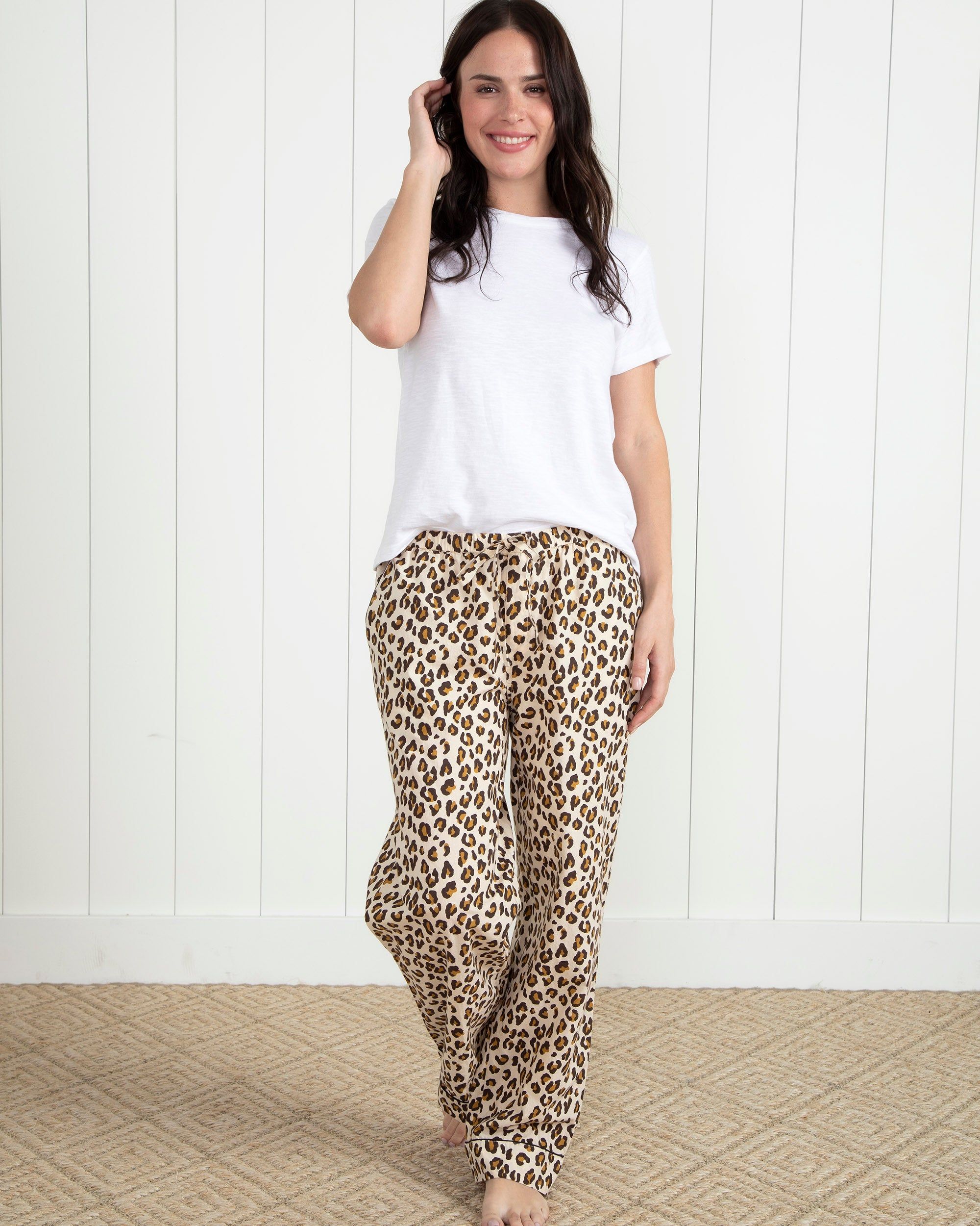 Lounging Leopard - Petite Pajama Pants - Latte sold by Printfresh