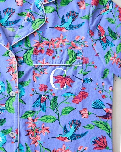 Hummingbird Haven - Short Sleeve Top & Cropped Pajama Pants Set + Gift Pouch - Crocus sold by Printfresh